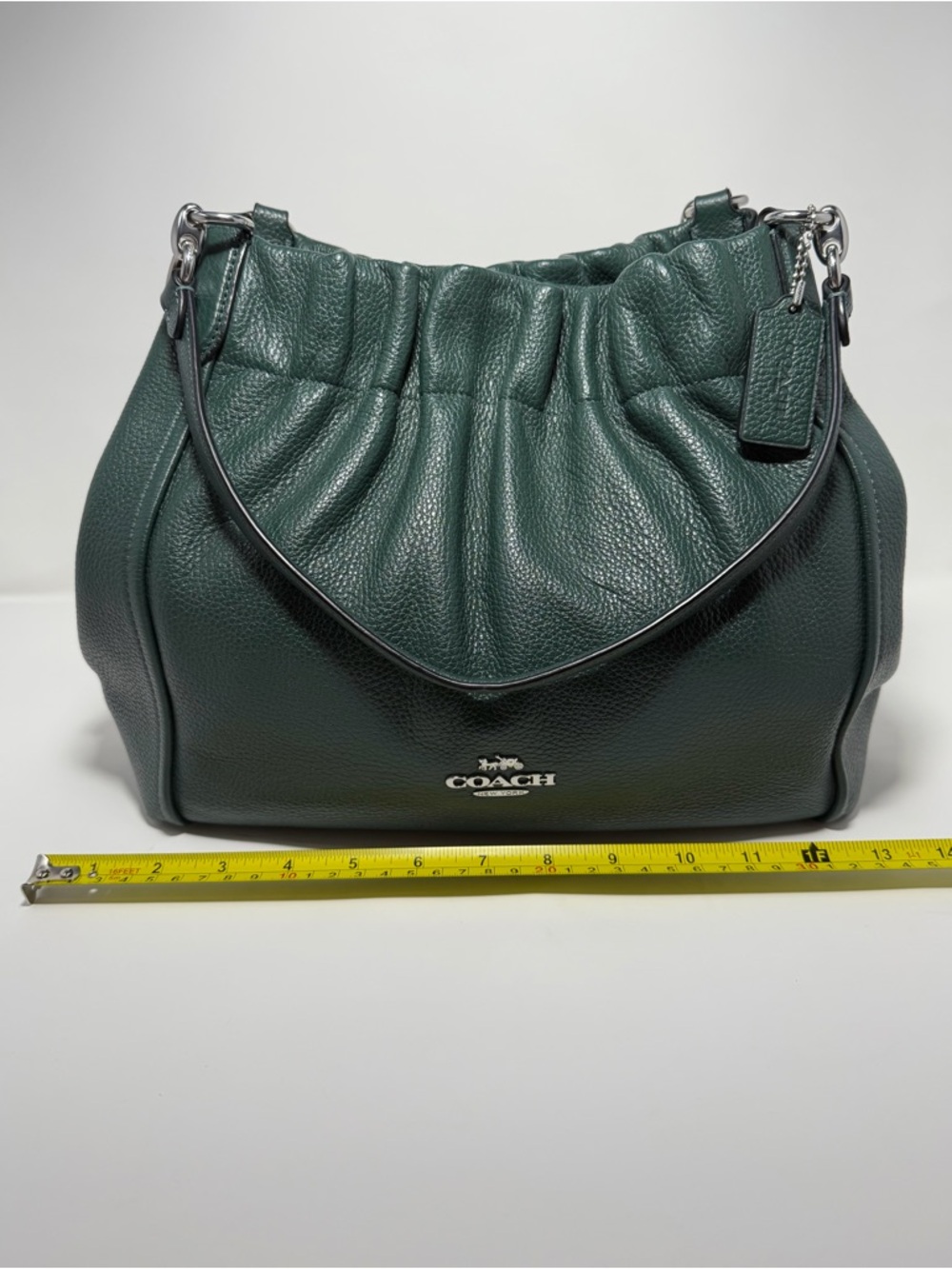 COACH C1454 Maya Pebble Leather Shoulder Bag Tote Ivy Green with Silver Hardware - Picture 14 of 15